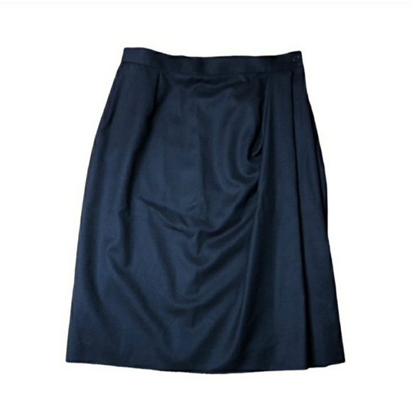 YVES SAINT LAURENT RIVE GAUCHE Navy Pleated Wrap Wool Midi SkirtVintage … - Picture 6 of 6